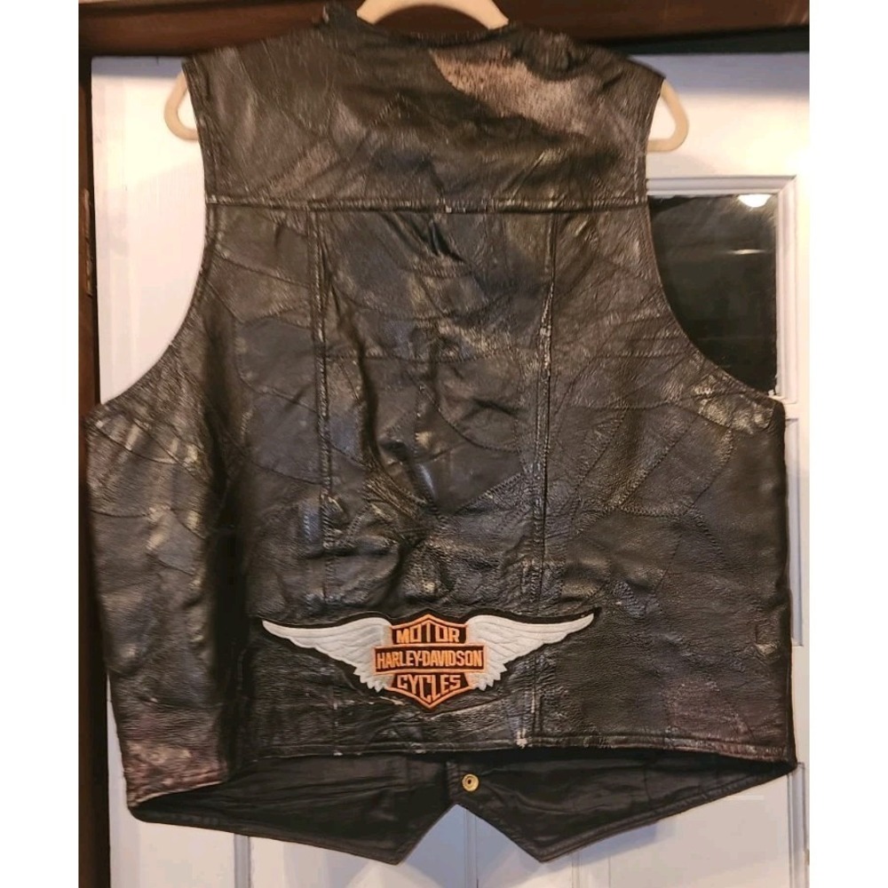 Leather Vest Navarre Leather XL Black Italian Stone Design Harley-Davidson Patch